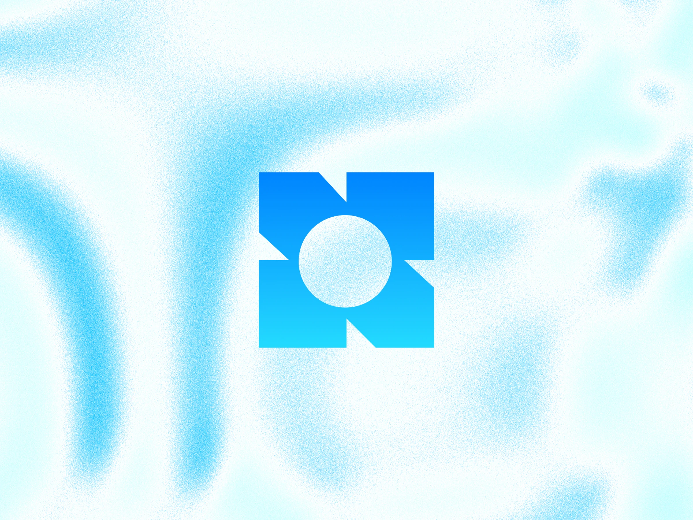 The Digibastion mark, a square fortress with a round core, in blue over a soft liquid gradient