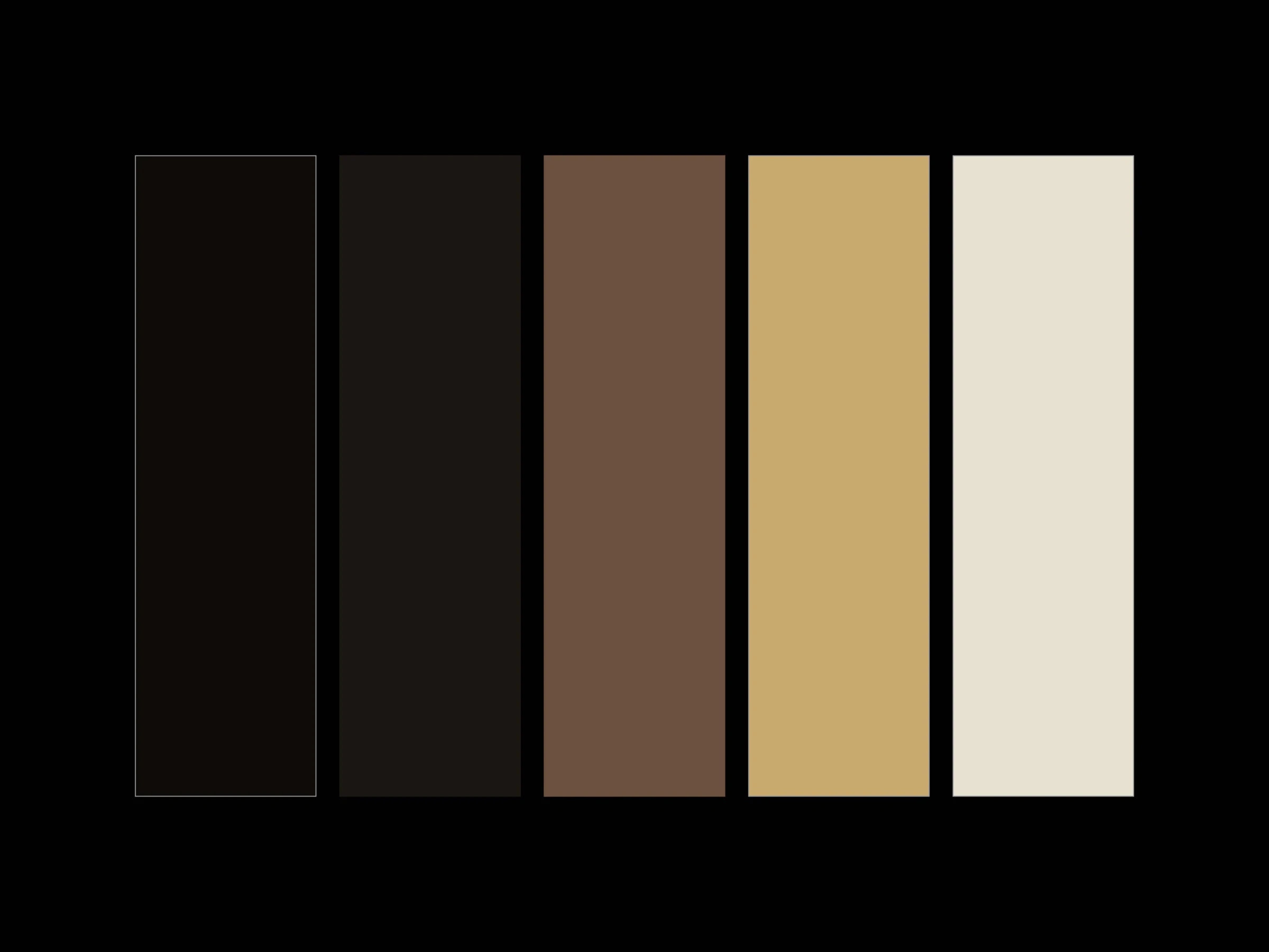 The shared palette: two blacks, a warm brown, gold and cream