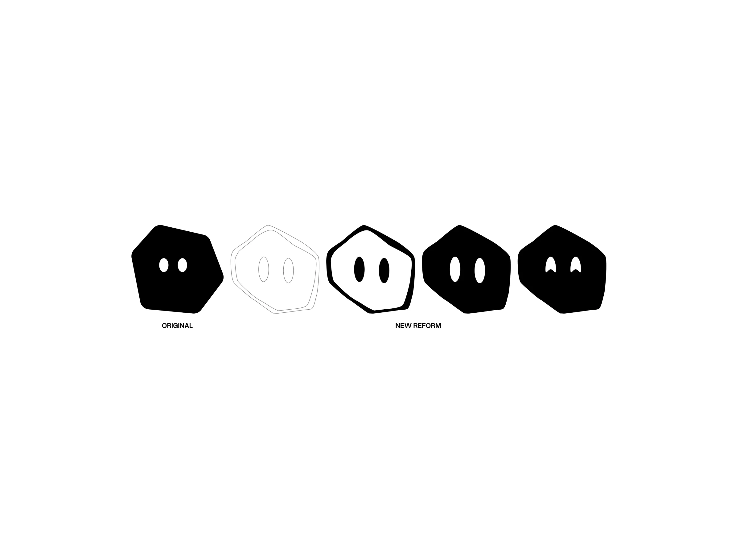 Reworking the original mark: five variations of the faceted face icon