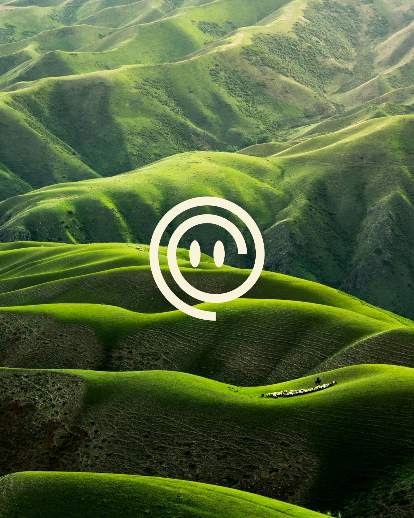 The Opentag mark in white over rolling green hills