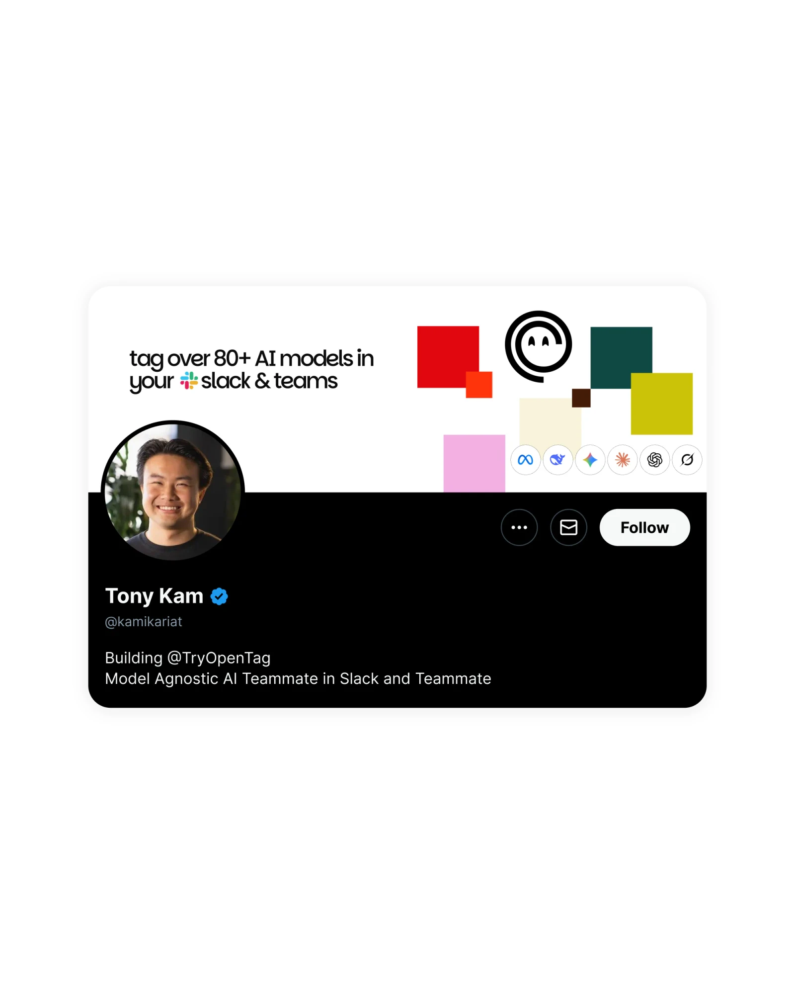 The founder's X profile with the Opentag banner