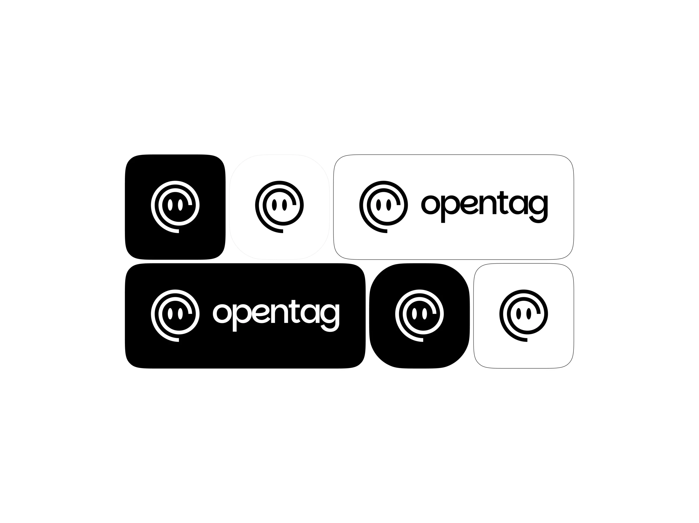 Logo lockups: the mark and wordmark in black and white, on light and dark tiles