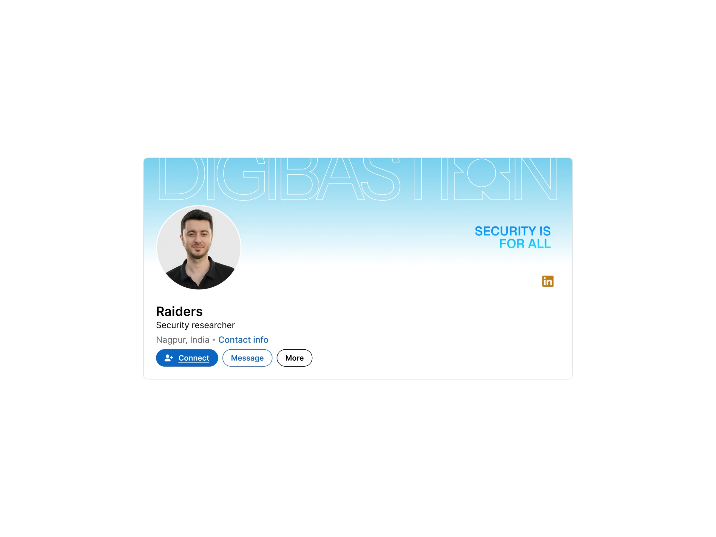 A security researcher's LinkedIn profile with the Digibastion banner