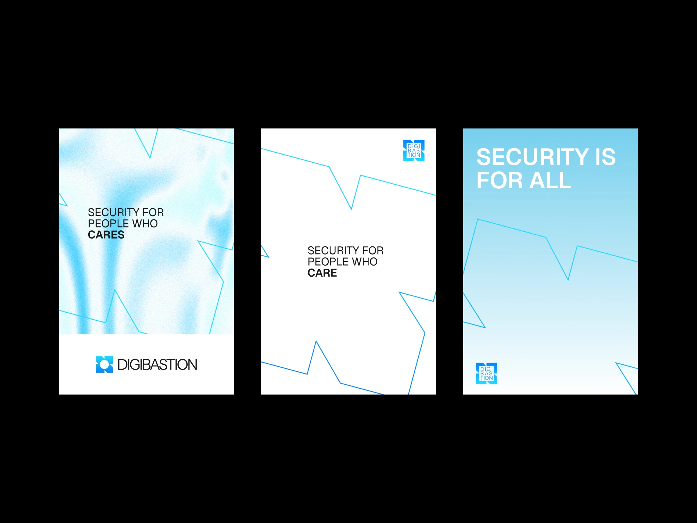 Three Digibastion posters on the blue gradient
