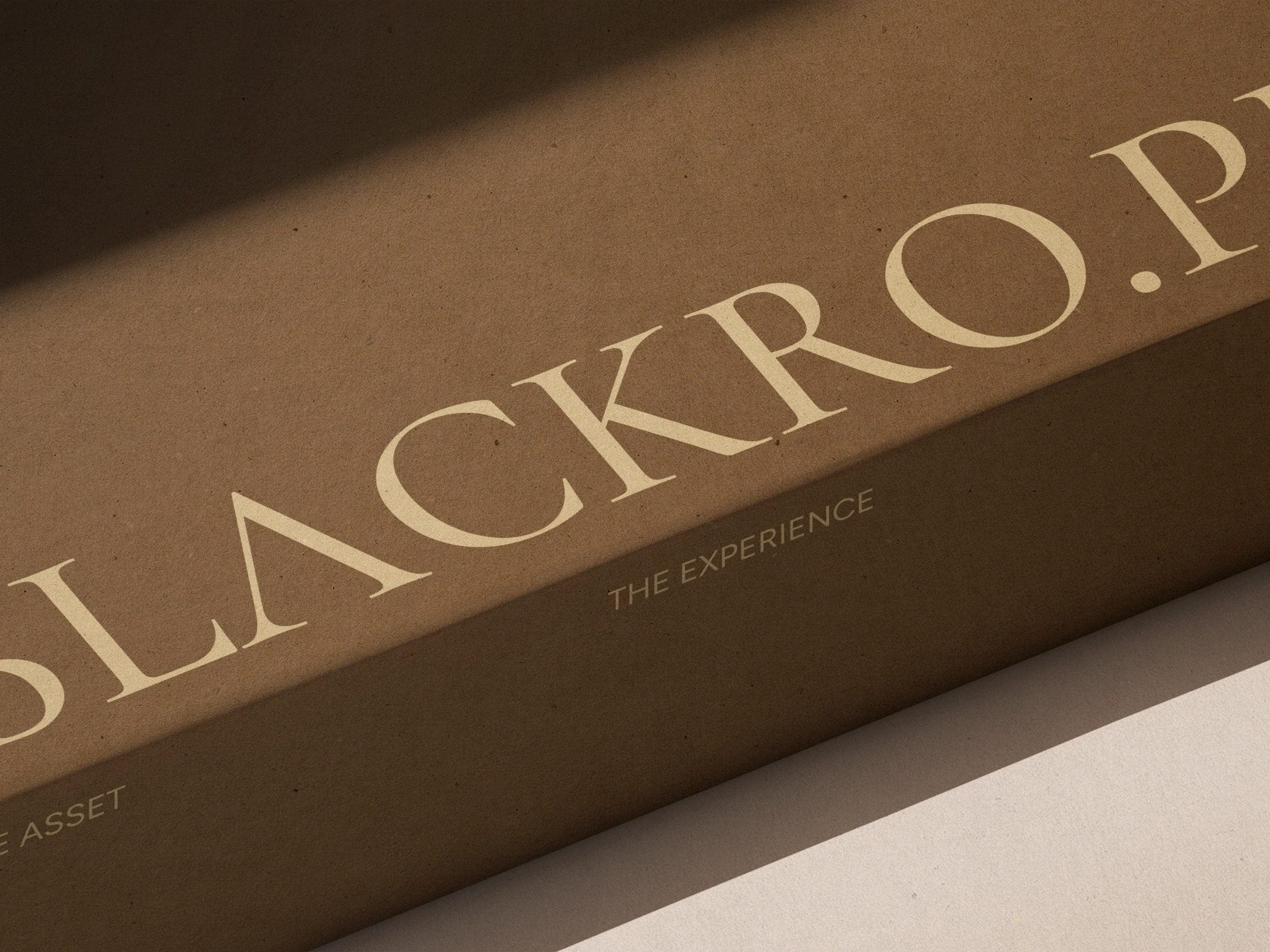The serif BLACKRO.PE wordmark debossed along a kraft box, above the words The Experience